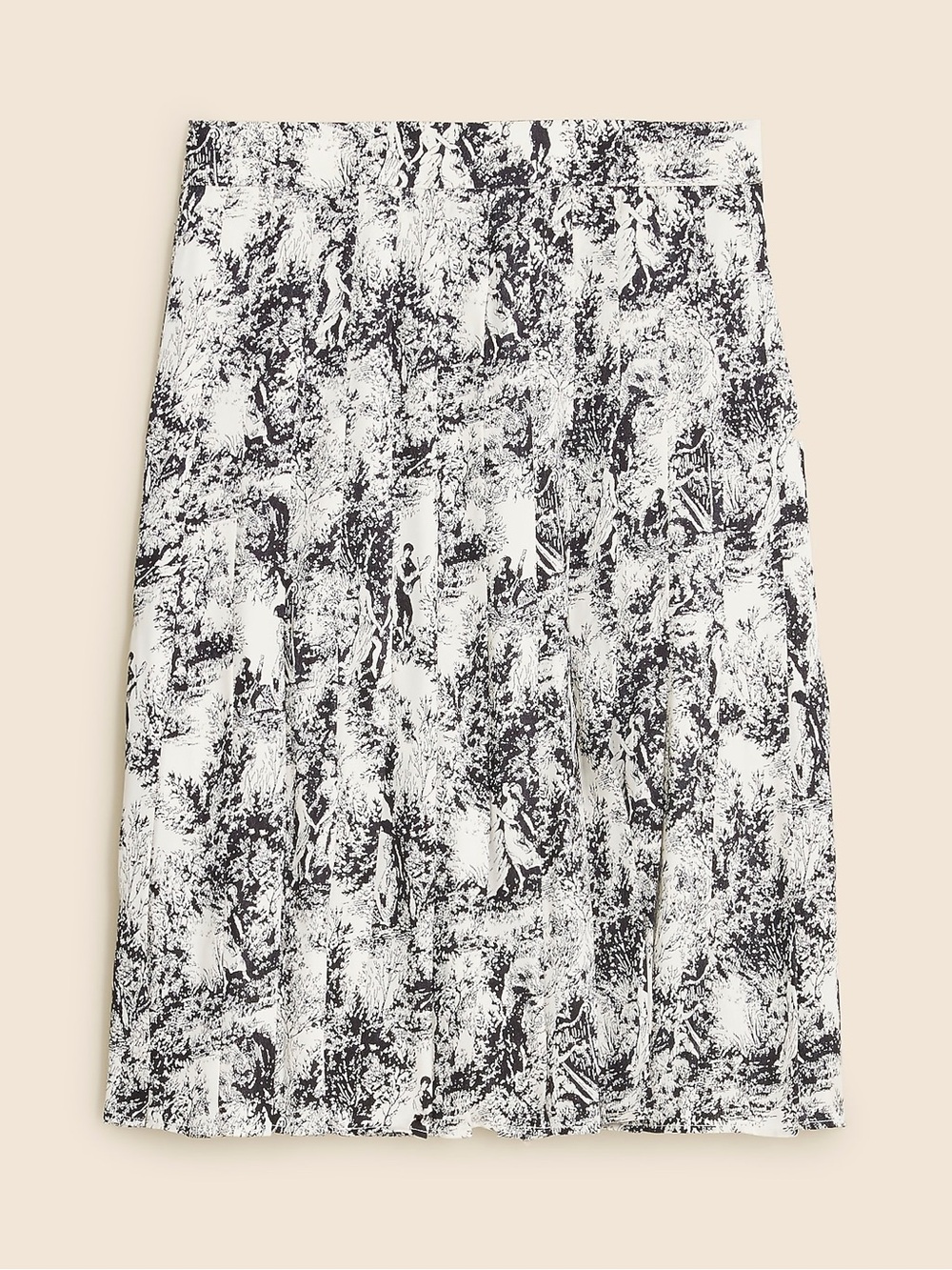NWT J.Crew Pleated Toile Midi Skirt Drapey Viscose Twill Cream Black Size 14 - Picture 2 of 10